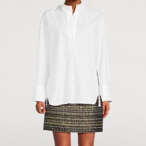 Eileen Fisher White Mandarin Collar Tunic Top Large Petite 100% Organic Cotton